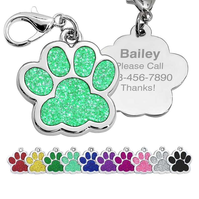 LIVEKEY Personalized Pet Dog Tags Engraved Dog Name Tags Waterproof Glitter Footprint Cat ID Tags