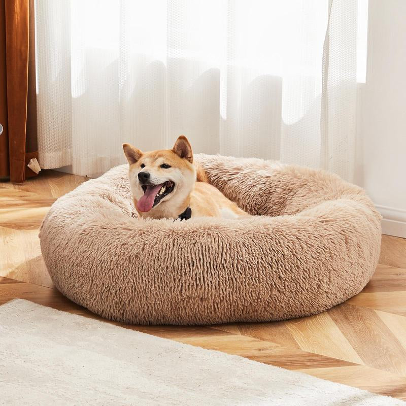 Dog Bed, Washable Comfortable Pet Bed for Medium to Large Dogs, Anti-Slip round Fluffy Plush Faux Fur Dog Bed for Sleeping, Indoor