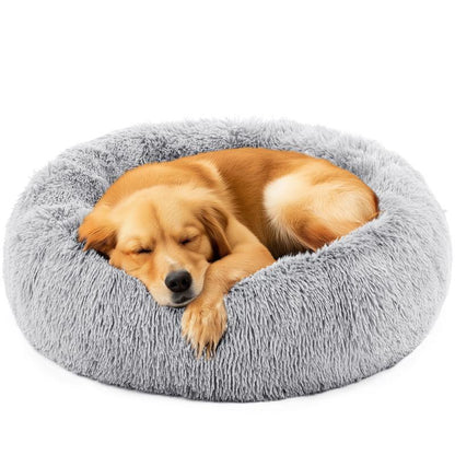 Calming Donut Cat & Dog Bed for Small Dogs, Faux Fur Plush round Dog Bed, Anti-Anxiety Waterproof Anti-Slip