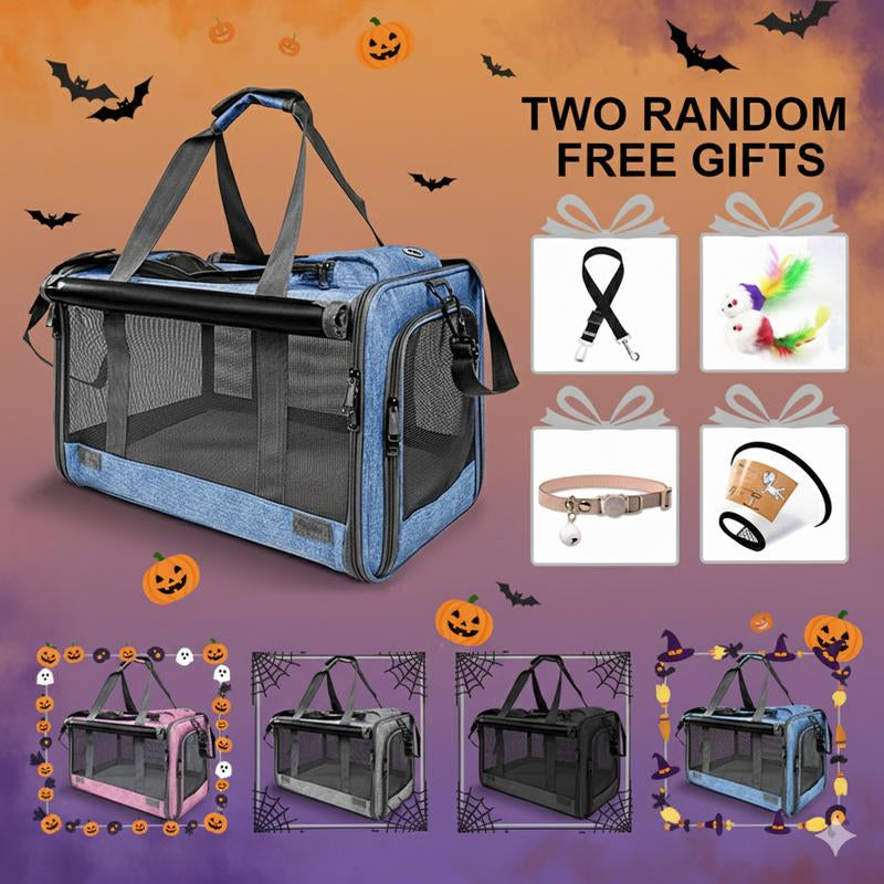 Soft-Sided Pet Carrier for Cats & Small Dogs, Foldable & Breathable Mesh Travel Bag with Secure Zippers & Privacy Flaps for Vet, Car, and Air Travel.