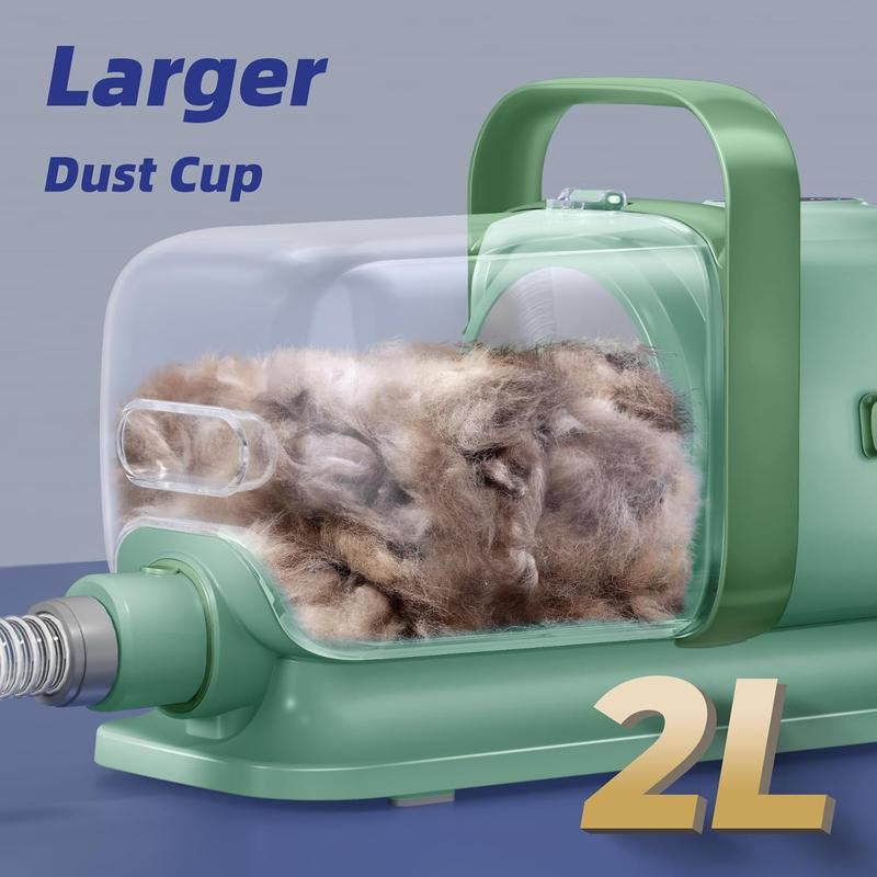 Buenkee Dog Grooming Kit with Pet Grooming Vacuum, Dog Clipper, Pet Grooming Shedding Brush, Cleaning Tool in 1, Low Noise Dog Vacuum for Dogs Cats, Green