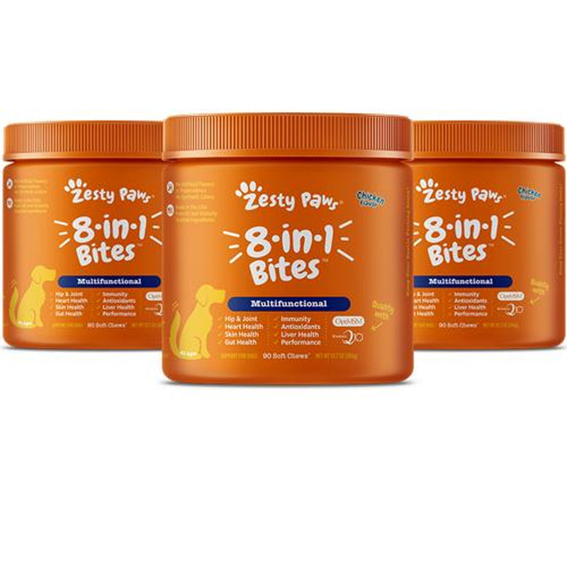 Zesty Paws 8-In-1 Chewable Multivitamin Bite for Dogs, Soft Chew Immune Support Dog Treats Supplement 8 in Dog Supplements
