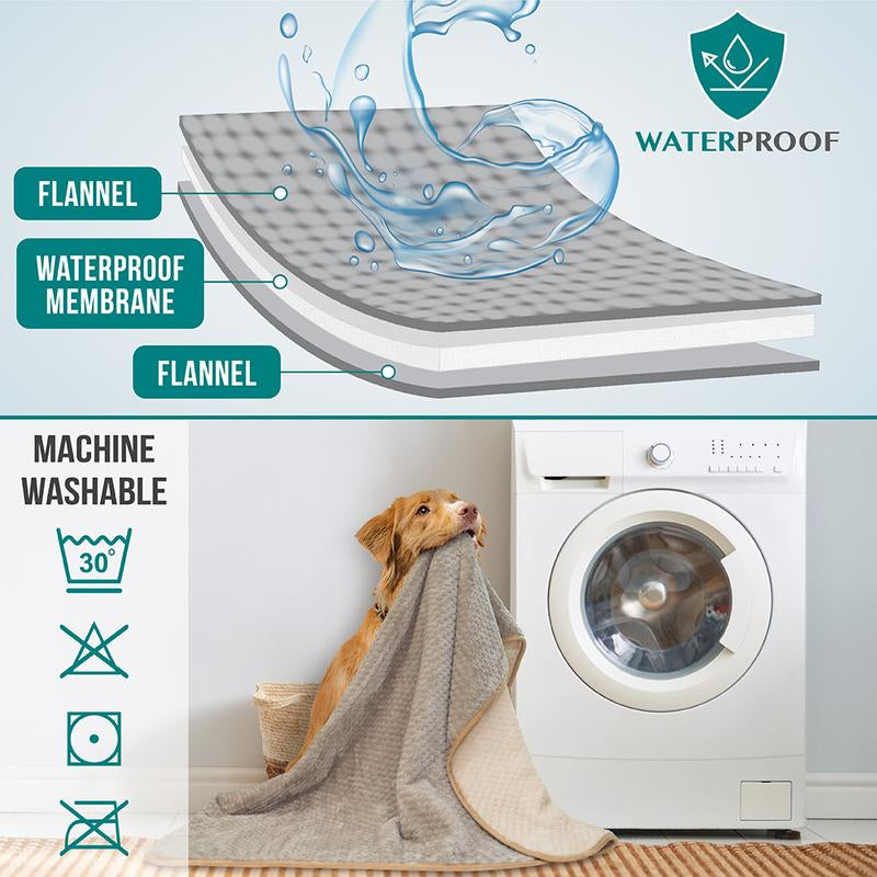 Petami Waterproof Dog Blanket, Leakproof Puppy Blanket for Small Medium Large Dogs, Furniture Bed Sofa Couch Cover Protector, Fleece Pet Throw for Indoor Cat Kitten, Reversible Washable Soft Plush
