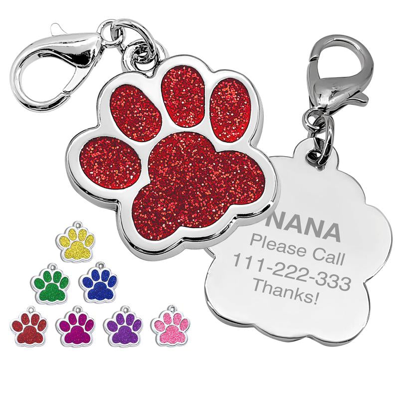 LIVEKEY Personalized Pet Dog Tags Engraved Dog Name Tags Waterproof Glitter Footprint Cat ID Tags