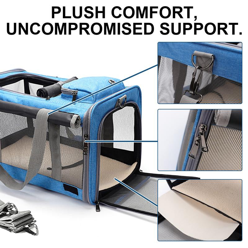 Soft-Sided Pet Carrier for Cats & Small Dogs, Foldable & Breathable Mesh Travel Bag with Secure Zippers & Privacy Flaps for Vet, Car, and Air Travel.