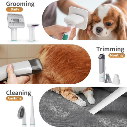 Pet Grooming Kit with Vacuum Function , Low Noise Design for Dogs and Cats, 6 Guide Combs for Precise Trimming, Effortless Grooming and Hair Suction
