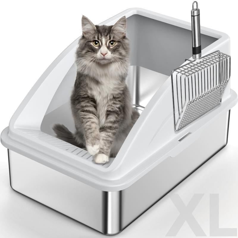 AIPERRO Stainless Steel Cat Litter Box,High Side Cats Toilet Metal Kitten Litter Pan, Pet Cleaning Tool for Big and Small Cats, Rabbits, Splash-Proof and Non-Stick Cat Poop Box Odorless, Outdoorfun,Fathersdaygifts