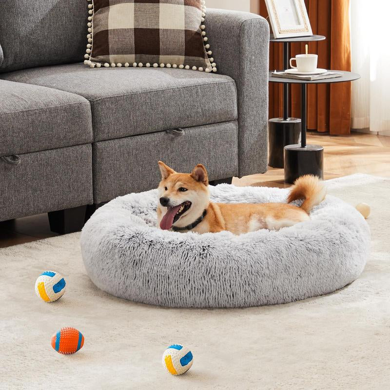 Dog Bed, Washable Comfortable Pet Bed for Medium to Large Dogs, Anti-Slip round Fluffy Plush Faux Fur Dog Bed for Sleeping, Indoor