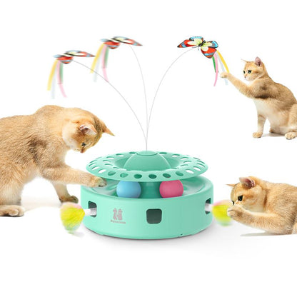 Potaroma 3In1 Cat Toys Automatic Interactive Kitten Toy, Fluttering Butterfly, Moving Ambush Feather, Track Balls, Dual Power Supplies, USB Powered, Indoor Exercise Kicker