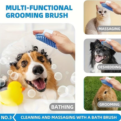 6Pcs Dog Bath Brush Kit with Towel & Washing Gloves, Slicker Hair Grooming Brush for Shedding, Shampoo Scrubber for Dogs and Cats