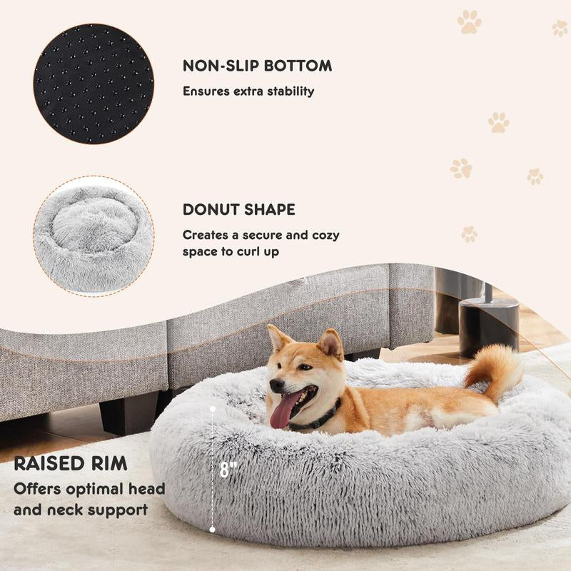 Dog Bed, Washable Comfortable Pet Bed for Medium to Large Dogs, Anti-Slip round Fluffy Plush Faux Fur Dog Bed for Sleeping, Indoor