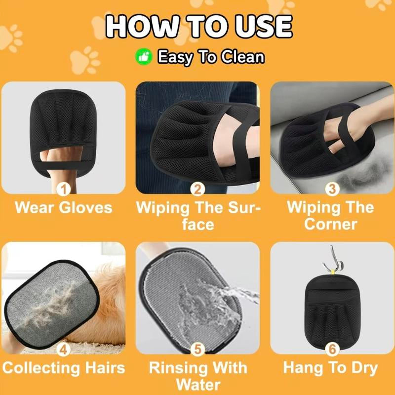 Pet Hair Removal Glove, Deshedding & Cleaning Tool, 2-IN-1 MAGIC, FITS ALL PETS, GENTLE & EFFECTIVE, ANTI-STATIC & STICKY, WASH & REUSE, Furniture Lint Brush
