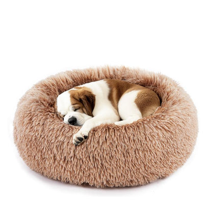 Calming Donut Cat & Dog Bed for Small Dogs, Faux Fur Plush round Dog Bed, Anti-Anxiety Waterproof Anti-Slip