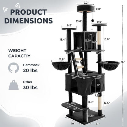 Wecharmer Cat Tree / Tower for Indoor with Green Leaves, Cat Condo Cozy Plush House with Hang Ball, Pet Furniture with Scratching Posts Cat Tree