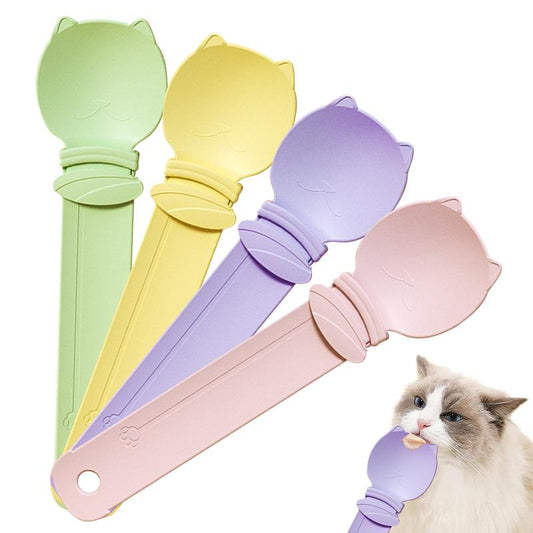 4Pcs Cat Treat Squeeze Spoon Multifunctional Dispenser for for Wet Food, Licky Treats & Puree Tubes, Easy Feeding and Storage with with Extra Long Handle Design, Cat Accessories