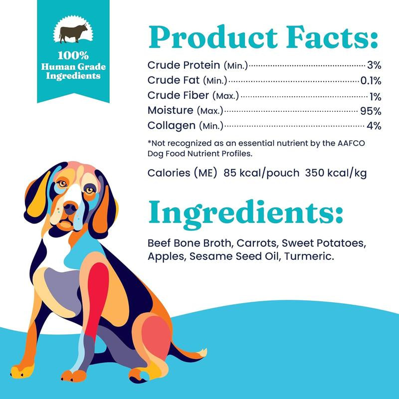 Solid Gold Bone Broth Beef Topper for Dogs - Nutrient-Rich Flavor with Turmeric for Picky Eaters - Made in USA - 12 Pouches