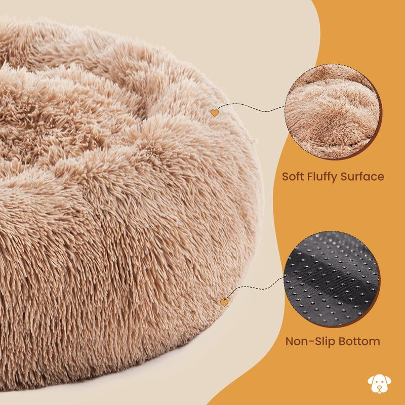 Calming Donut Cat & Dog Bed for Small Dogs, Faux Fur Plush round Dog Bed, Anti-Anxiety Waterproof Anti-Slip