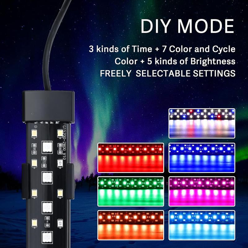24/7 Mode Submersible Aquarium LED Light, Full Spectrum Hidden Fish Tank Light with 3 Rows Beads 7 Colors Auto on off Sunrise-Daylight-Moonlight, Adjustable Timer Brightness 8W