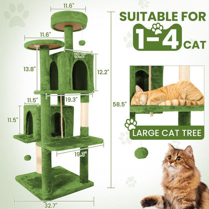 Wecharmer Cat Tree / Tower for Indoor with Green Leaves, Cat Condo Cozy Plush House with Hang Ball, Pet Furniture with Scratching Posts Cat Tree