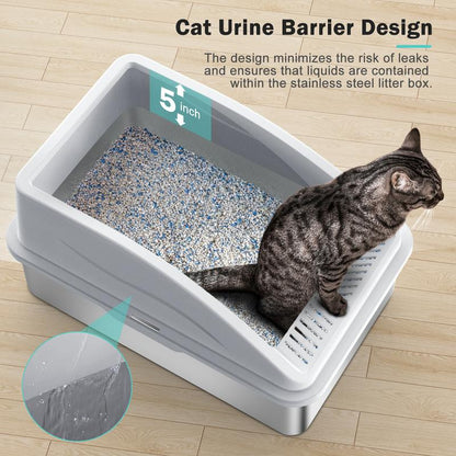 AIPERRO Stainless Steel Cat Litter Box,High Side Cats Toilet Metal Kitten Litter Pan, Pet Cleaning Tool for Big and Small Cats, Rabbits, Splash-Proof and Non-Stick Cat Poop Box Odorless, Outdoorfun,Fathersdaygifts
