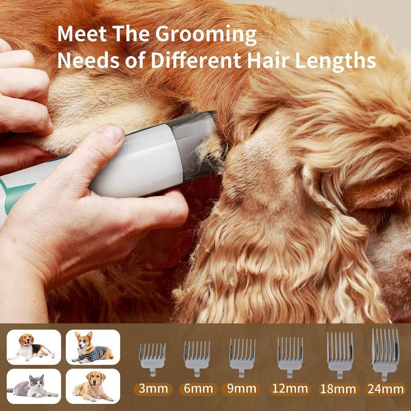 Pet Grooming Kit with Vacuum Function , Low Noise Design for Dogs and Cats, 6 Guide Combs for Precise Trimming, Effortless Grooming and Hair Suction