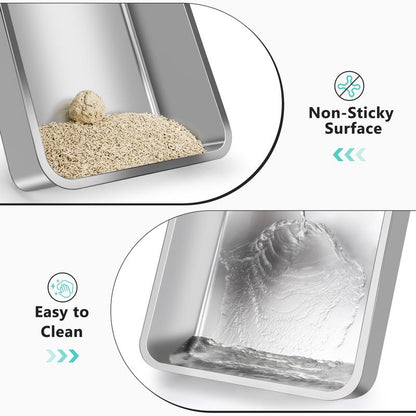 AIPERRO Stainless Steel Cat Litter Box,High Side Cats Toilet Metal Kitten Litter Pan, Pet Cleaning Tool for Big and Small Cats, Rabbits, Splash-Proof and Non-Stick Cat Poop Box Odorless, Outdoorfun,Fathersdaygifts