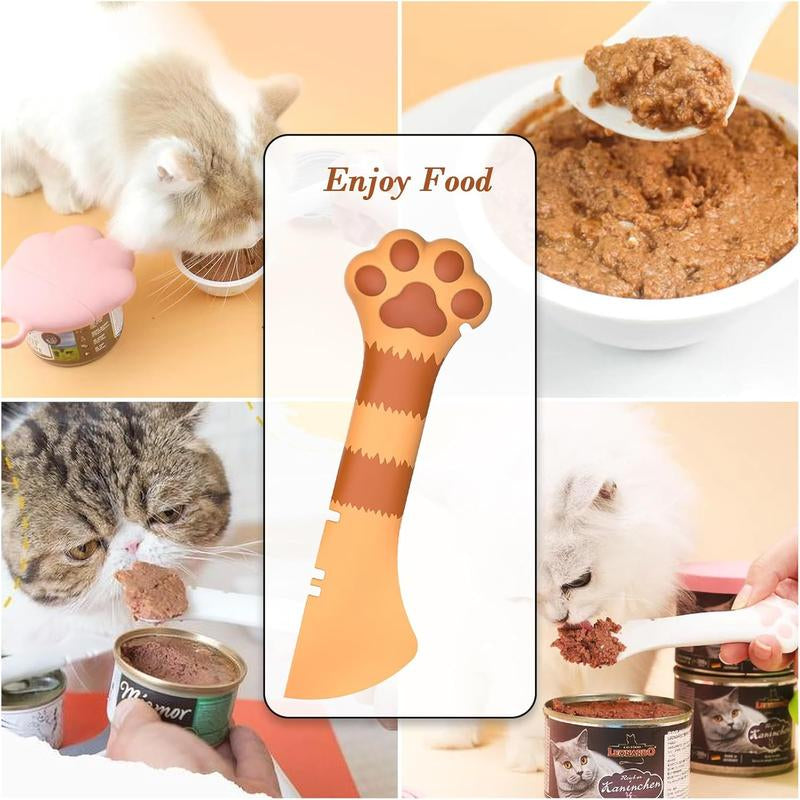 Silicone Pet Food Spoon, Cat Food Can Opener Paw, Wet or Dry Food Short Spoon for Cat Dog with Mini Spatula