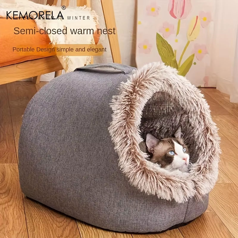 Cat Bed Comfortable Pet Sleeping Bed, Portable Cat Bed Warm and Thickened Pet Bed with Handle Portable Cat Bed