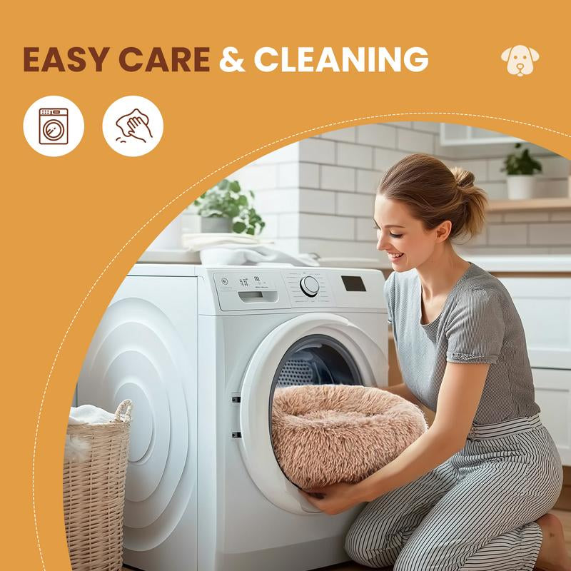 Calming Donut Cat & Dog Bed for Small Dogs, Faux Fur Plush round Dog Bed, Anti-Anxiety Waterproof Anti-Slip