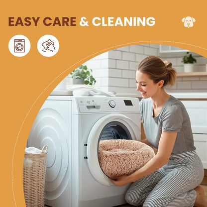 Calming Donut Cat & Dog Bed for Small Dogs, Faux Fur Plush round Dog Bed, Anti-Anxiety Waterproof Anti-Slip