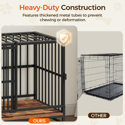 MAHANCRIS Foldable Heavy Duty Dog Kennel Indoor for Large Dogs, 38.6" Dog Crate Furniture with Barn Door, Wooden Dog Cage with Wheels, Anti-Chew Anti-Escape, Easy Assembly, Rustic Brown