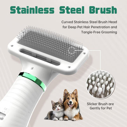 2 in 1 Pet Grooming Brush & Hair Dryer, 300W USB Rechargeable Dog Blower for Small Medium Dogs, Portable Low Noise Drying Comb