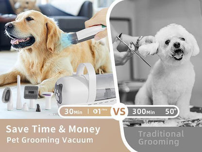 Pet Grooming Kit with Vacuum Function , Low Noise Design for Dogs and Cats, 6 Guide Combs for Precise Trimming, Effortless Grooming and Hair Suction