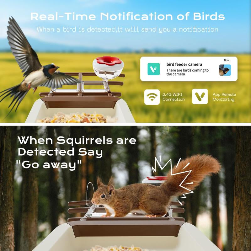 Smart Bird Feeder with Camera 2K HD Live Video Solar Powered AI Bird Species Identification Auto Capture Video Instant Arrival Alerts Ideal Gift for Mom Dad Bird Lovers