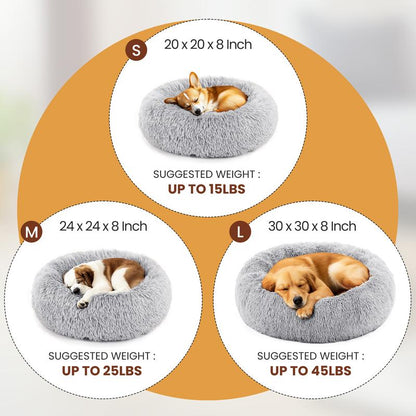 Calming Donut Cat & Dog Bed for Small Dogs, Faux Fur Plush round Dog Bed, Anti-Anxiety Waterproof Anti-Slip