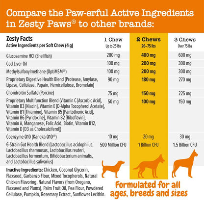 Zesty Paws 8-In-1 Chewable Multivitamin Bite for Dogs, Soft Chew Immune Support Dog Treats Supplement 8 in Dog Supplements
