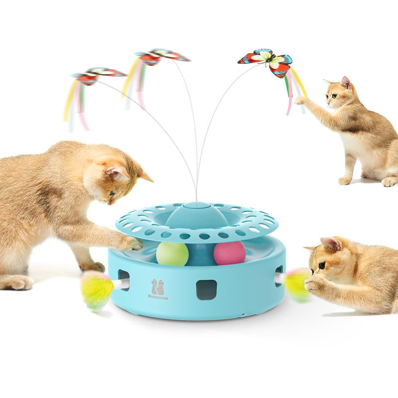 Potaroma 3In1 Cat Toys Automatic Interactive Kitten Toy, Fluttering Butterfly, Moving Ambush Feather, Track Balls, Dual Power Supplies, USB Powered, Indoor Exercise Kicker
