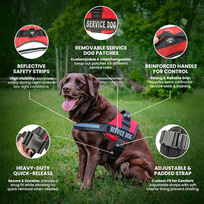 Service Dog Vest with Hook and Loop Straps and Handle - Harness Is Available in 8 Sizes from XXXS to XXL - Service Dog Harness Features Reflective Patch and Comfortable Mesh Design Bright Red