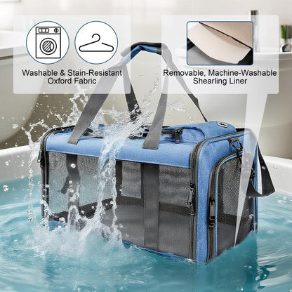 Soft-Sided Pet Carrier for Cats & Small Dogs, Foldable & Breathable Mesh Travel Bag with Secure Zippers & Privacy Flaps for Vet, Car, and Air Travel.