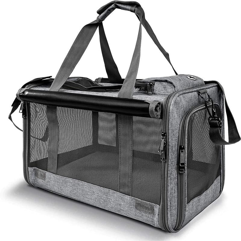 Soft-Sided Pet Carrier for Cats & Small Dogs, Foldable & Breathable Mesh Travel Bag with Secure Zippers & Privacy Flaps for Vet, Car, and Air Travel.