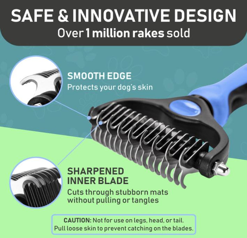 TQT Pet Grooming Brush - Double Sided Shedding and Dematting Undercoat Rake Comb for Dogs and Cats, No More Nasty Shedding or Flying Hair