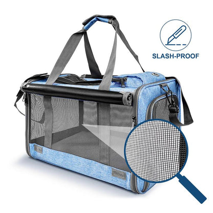 Soft-Sided Pet Carrier for Cats & Small Dogs, Foldable & Breathable Mesh Travel Bag with Secure Zippers & Privacy Flaps for Vet, Car, and Air Travel.