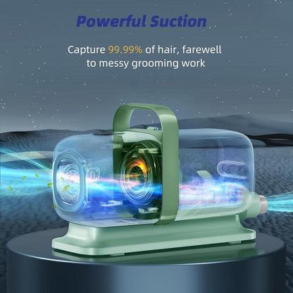 Buenkee Dog Grooming Kit with Pet Grooming Vacuum, Dog Clipper, Pet Grooming Shedding Brush, Cleaning Tool in 1, Low Noise Dog Vacuum for Dogs Cats, Green