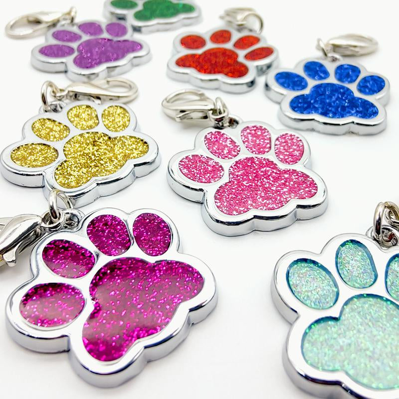 LIVEKEY Personalized Pet Dog Tags Engraved Dog Name Tags Waterproof Glitter Footprint Cat ID Tags