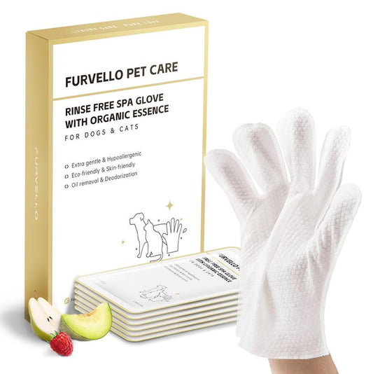 FURVELLO Pet Glove Wipes Rinse Free Shampoo Mittens Hypoallergenic Deodorizing for Dogs & Cats 6 Pcs/Pack Extra Thick Plant Fiber Pet Grooming Wipes Natural Pet Cleansing Wipes