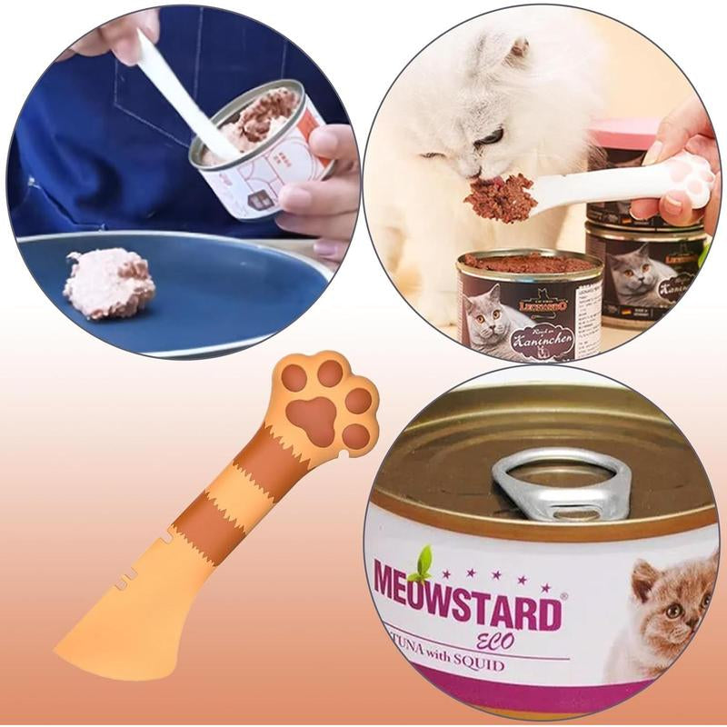 Silicone Pet Food Spoon, Cat Food Can Opener Paw, Wet or Dry Food Short Spoon for Cat Dog with Mini Spatula