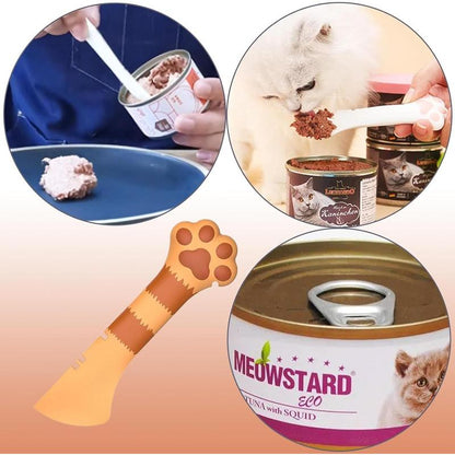 Silicone Pet Food Spoon, Cat Food Can Opener Paw, Wet or Dry Food Short Spoon for Cat Dog with Mini Spatula