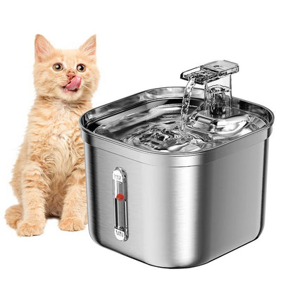 Upgrade Cat Water Fountain Stainless Steel, 74Oz/2.2L Cat Fountain with Multi-Filter, Cat Fountains for Drinking Stainless Steel, No Sputter, Compact, Easy Cleaning, Suit for Pets Dogs Cat