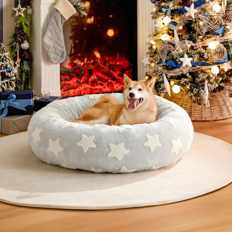 Lesure Warm Donut Bed - Cozy Fluffy Calming Bed for Small/Medium/Large Dogs & Cats, Soft Plush round Pet Bed for Winter Comfort, Washable, Anti-Slip Bottom, Camas Para Perros, Pet Supplies Bedding