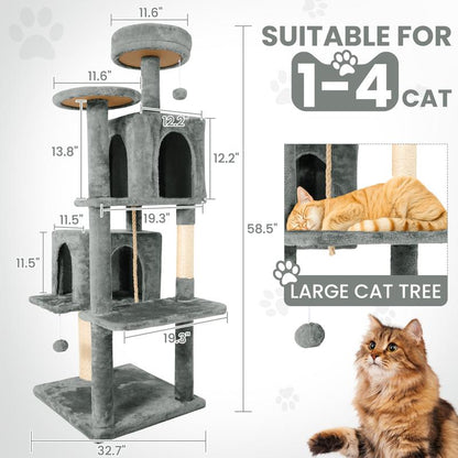 Wecharmer Cat Tree / Tower for Indoor with Green Leaves, Cat Condo Cozy Plush House with Hang Ball, Pet Furniture with Scratching Posts Cat Tree